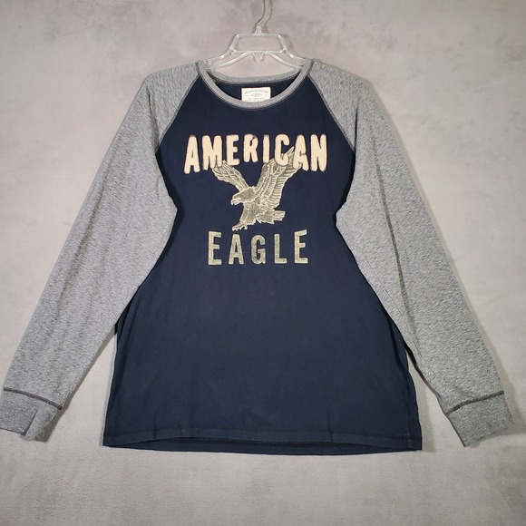 American Eagle Outfitters Other - American Eagle Y2K Shirt‎ Mens XL Blue Gray Embroidered Logo Vtg Raglan Grunge
